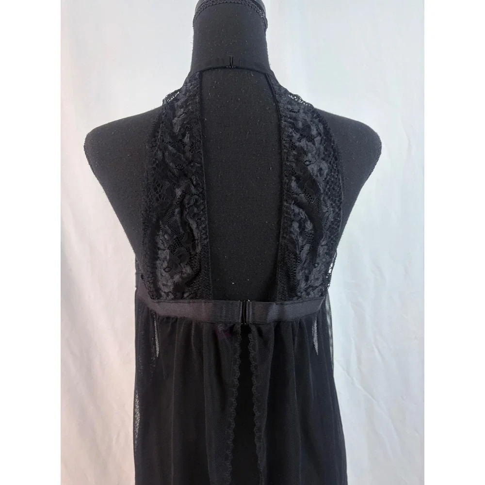Black Sheer Mesh and‎ Floral Lace High Neck Halter Babydoll Chemise Lingerie 1X